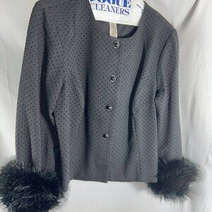 Chico's black jacket with fur cuffs.